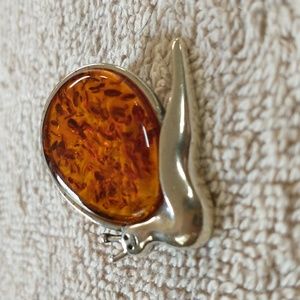 Genuine Amber snail pin